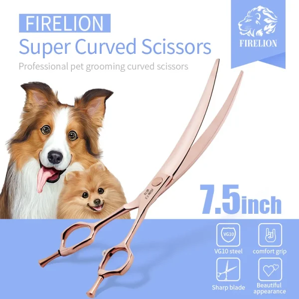 FIRELION Professional VG10 6.5/7.0/7.5 Inch Dog Grooming Curve Cutting Scissors