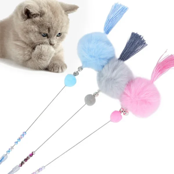 Funny Kitten Cat Teaser Interactive Toy Rod with Bell and Feather Toys for Cats